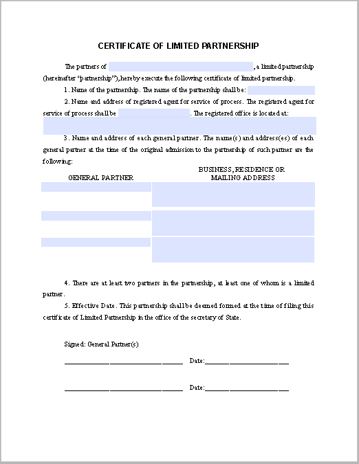 Limited Partnership Certificate Template