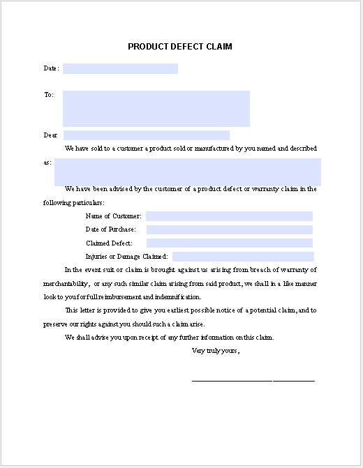Product Defect Claim Form