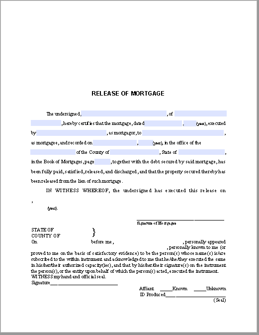 Release of Mortgage Certificate Individual
