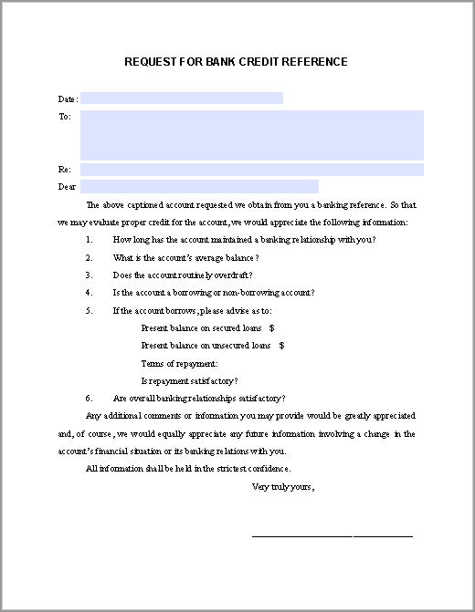 Request Letter for Bank Credit Reference