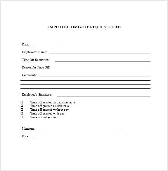 time off request form template 01
