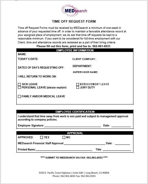 time off request form template 16