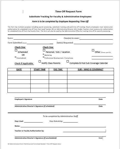 time off request form template 21
