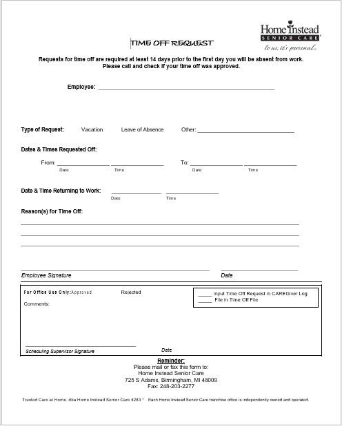 time off request form template 23
