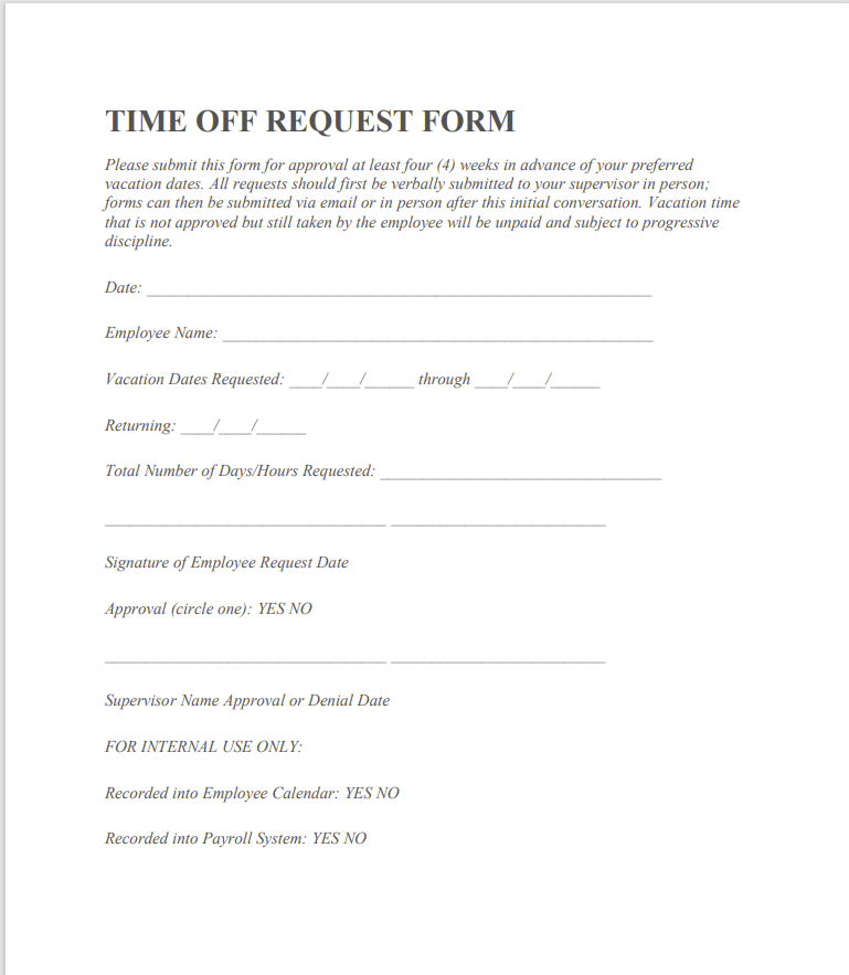 time off request form template 02