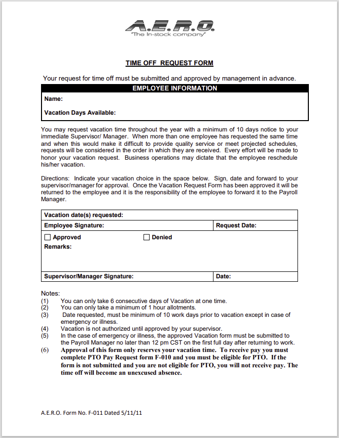 time off request form template 06