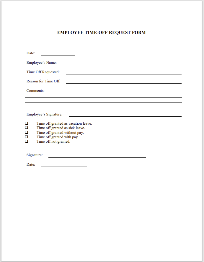 time off request form template 11