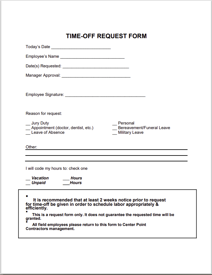 time off request form template 12