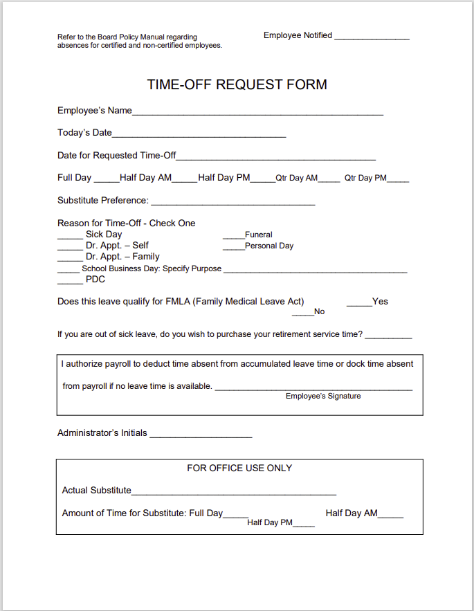 time off request form template 13