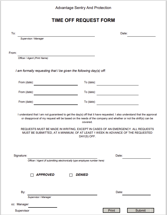 time off request form template 15