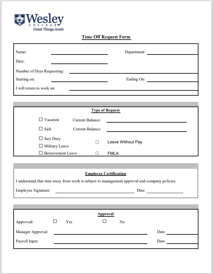 time off request form template 21