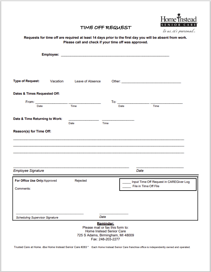 time off request form template 23