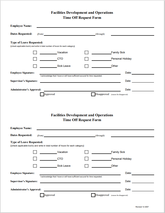 time off request form template 24