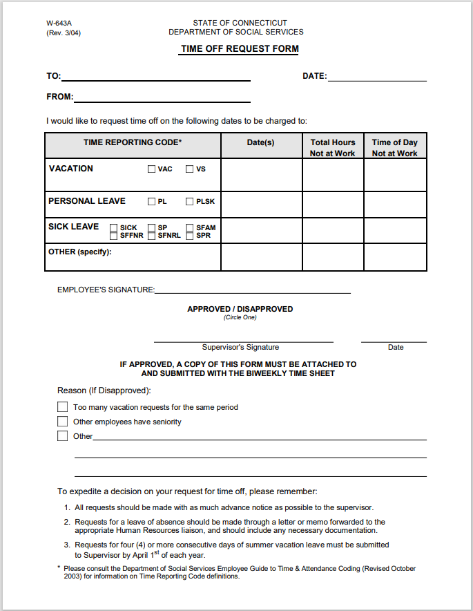 time off request form template 28