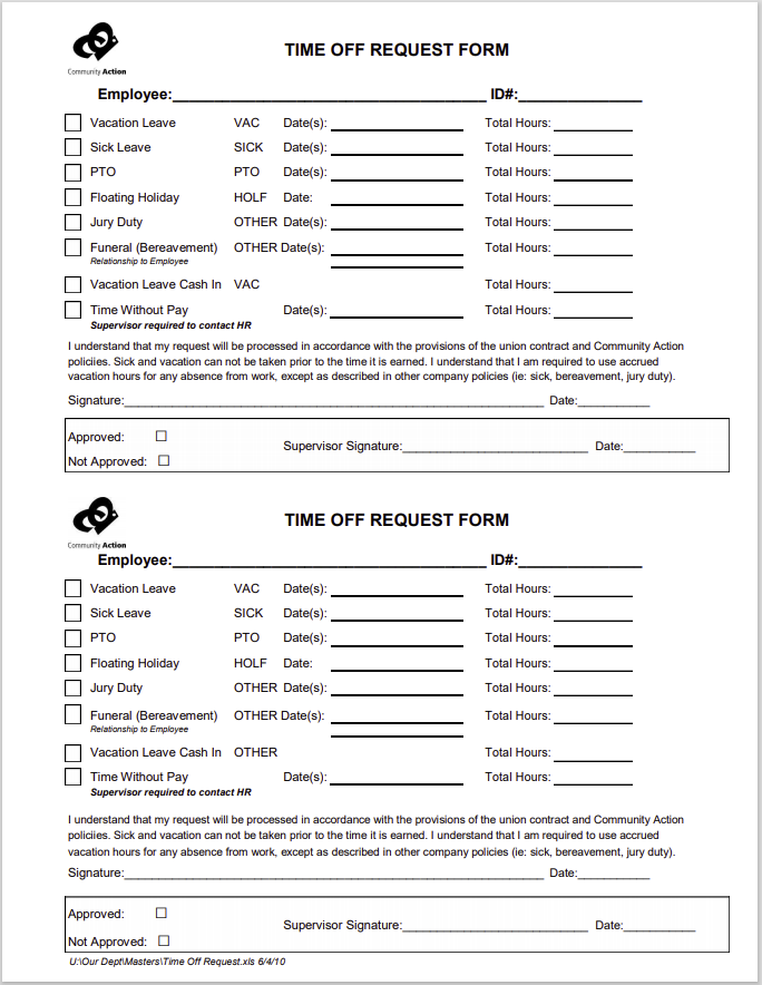 time off request form template 29