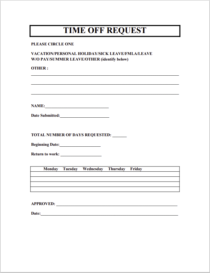 time off request form template 31