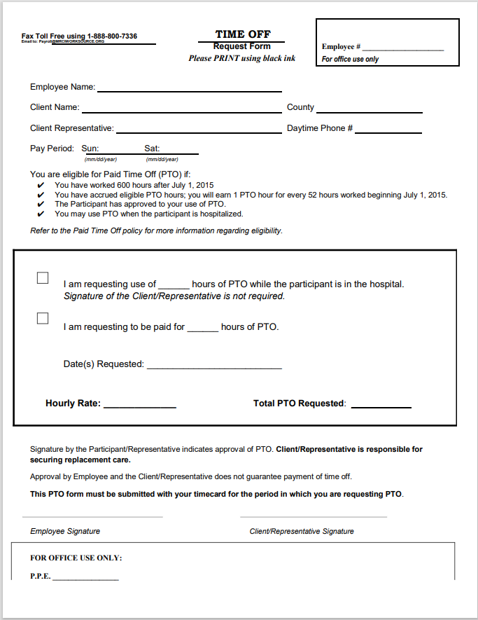 time off request form template 34
