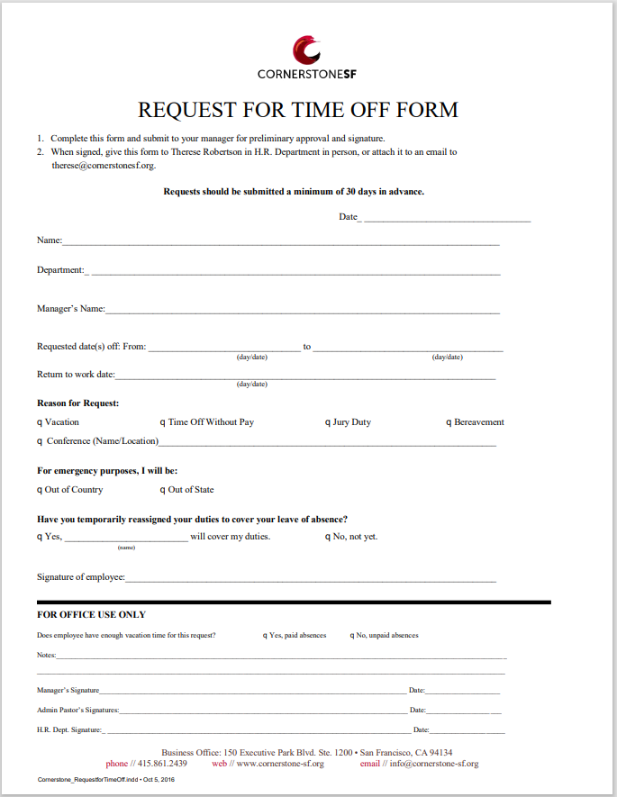 time off request form template 38