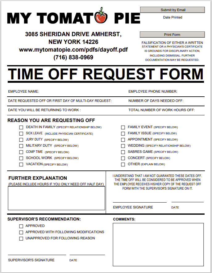 time off request form template 39