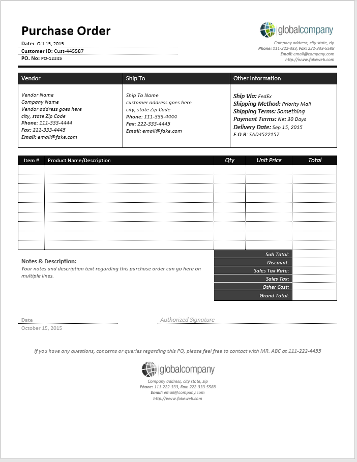 Purchase Order Template 01