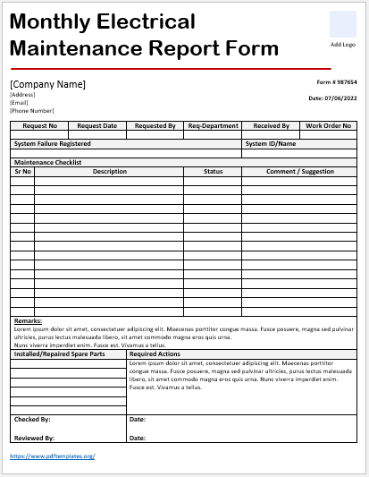 Free Maintenance Report Form 05
