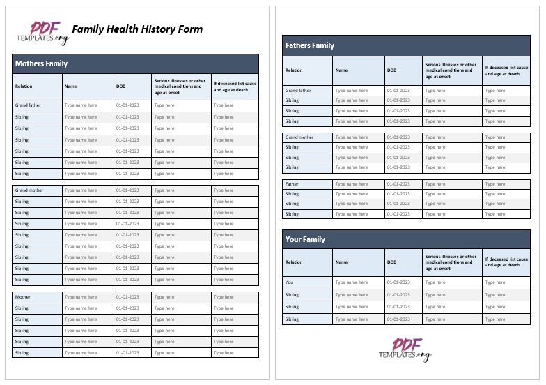 health history for free download