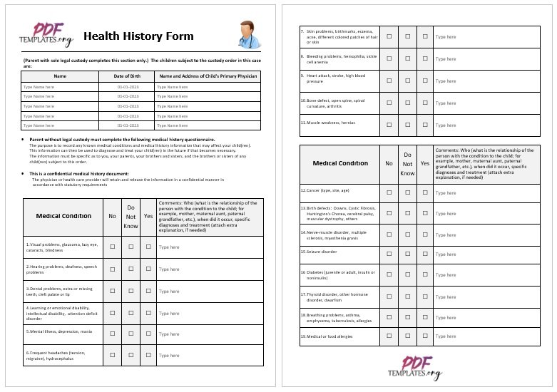 health history form example