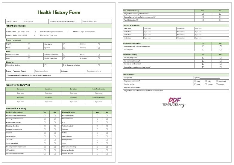 health history form pdf