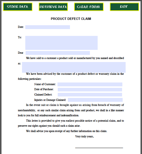 Product Defect Claim Form