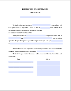 Dissolution Corporation Certificate