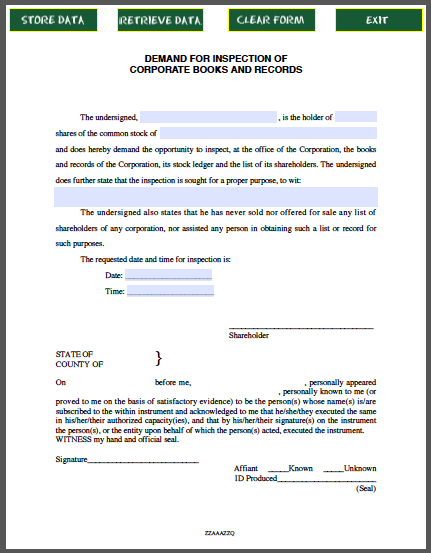 Inspection Demand Form Corporate Books