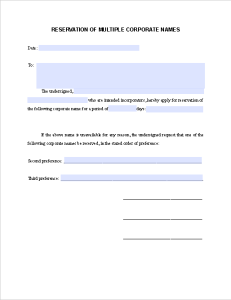 Multiple corporate names application form