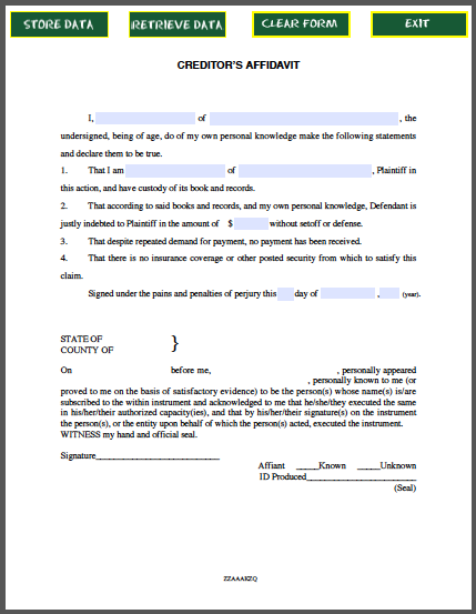 Creditor Affidavit Form