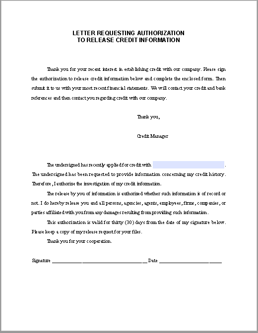 Request Letter Authorization-to-Release Credit Information