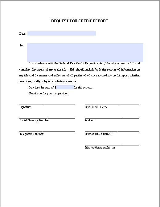 Request Letter for Credit Report - Free Fillable PDF Forms