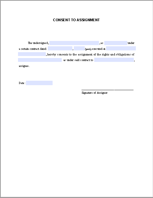 application for consent to assignment