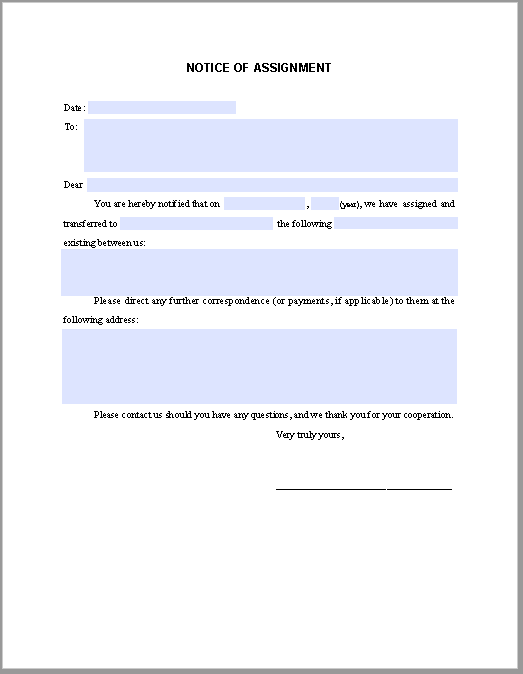 notice of assignment trucking template