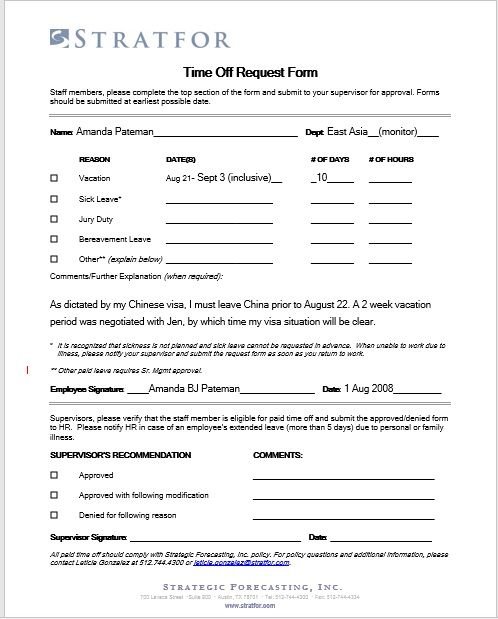 time off request form template 03